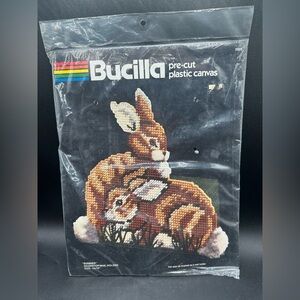 Vintage Bucilla Pre-Cut Plastic Canvas Kit Bunnies NOS Easter